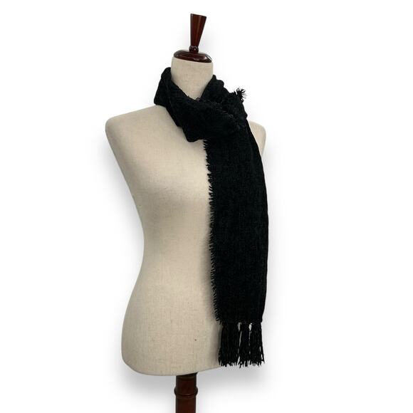 NEW Style&Co. Black Chenille Scarf Fringe Trim Oblong Winter Neutral Cozy Macys - Picture 8 of 13